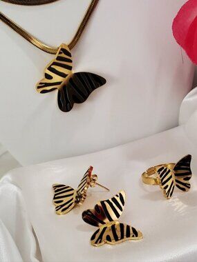 18K Gold Plated Stainlees Steel Butterfly Jewelry Set